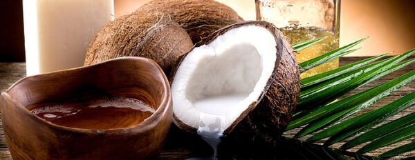 A close up of an open coconut