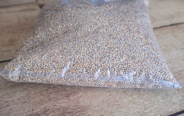 A bag of grains sitting on top of a table.